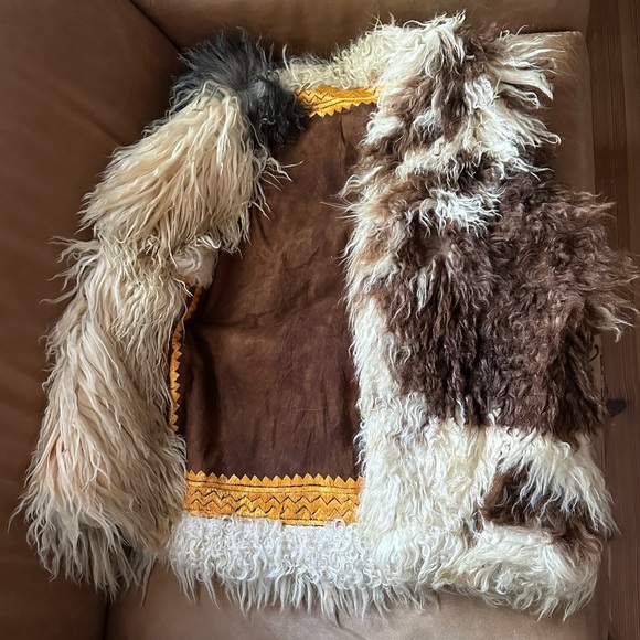 Vintage reversible fur suede embroidered vest shearling Mongolian lamb leather - Picture 6 of 13
